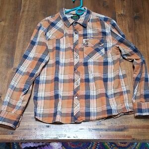 Men's Plaid Button-Down Shirt in Orange and Navy